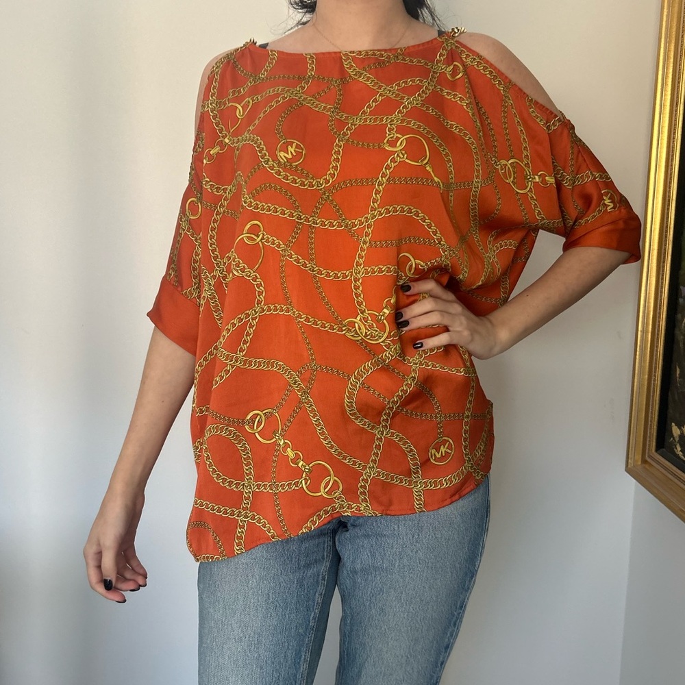 NWT Michael Kors Orange Chain Blouse / Size Small
